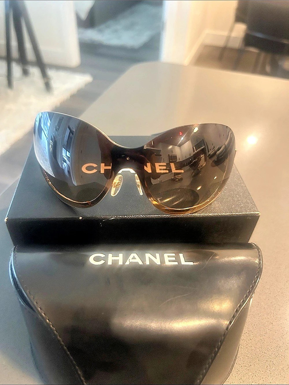 Chanel Quilted CC Shield Sunglasses 4159 Brown & Gold